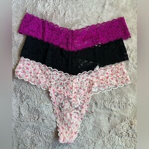 Victoria's Secret Lace Thong Trio in Black, Light Pink & Magenta
